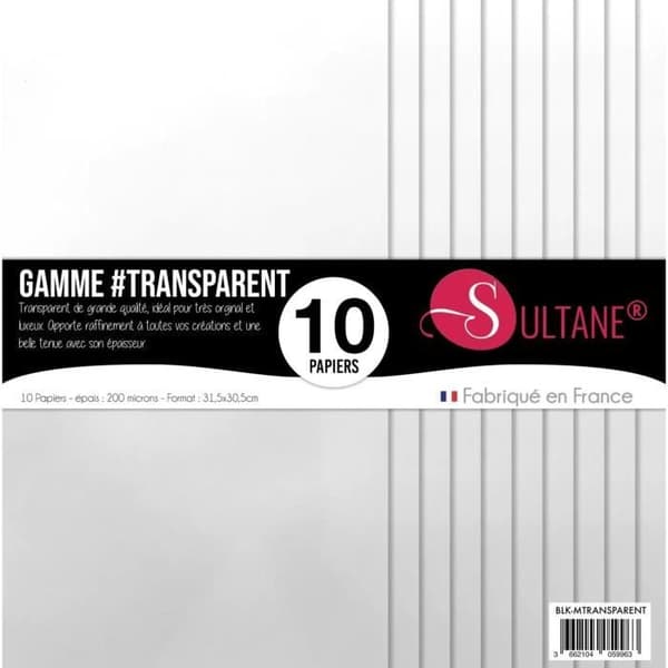 Transparent präglingspapper - Sultane - 200g/m2 - Vit - Blandat - 10 ark