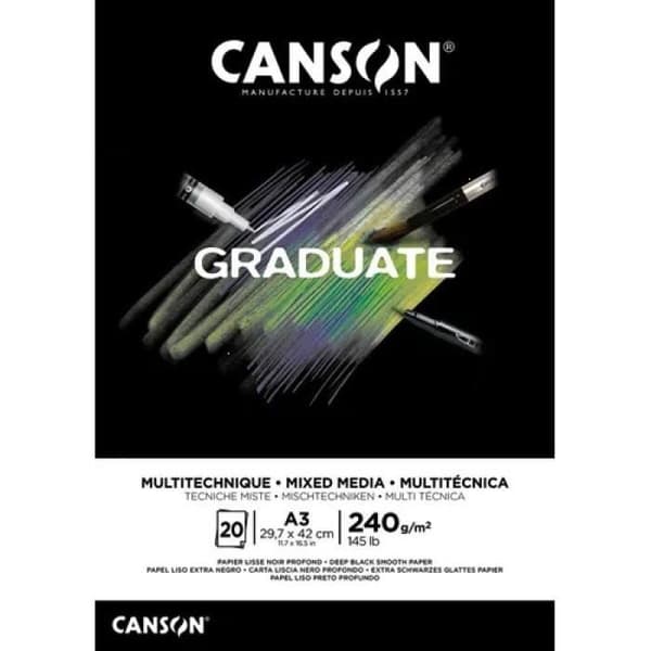 Pappersblock - CANSON - Graduate Mixed Media Black - 20 ark - A3-format