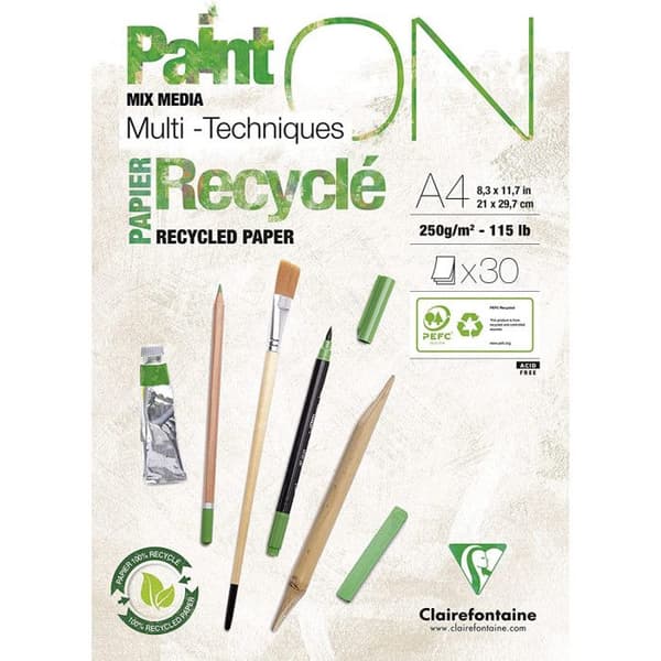 A4 PaintOn ritblock Clairefontaine vitt papper 100% återvunnet