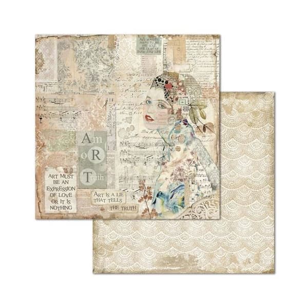 Set med 10 ark scrapbookingpapper - STAMPERIA - Imagine - 20,3x20,3 cm - Tema: Tid - Blandat