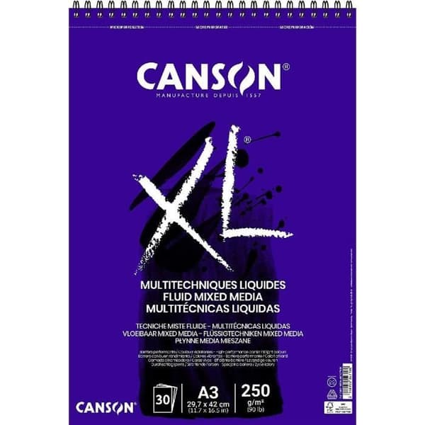 Pappersdyna - CANSON - XL Fluid Mixed Media - 30 A3-ark - 250g/m2 - Jämn struktur