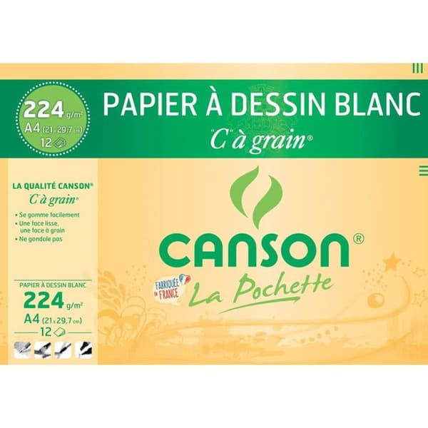 Papper - Canson - Ficka 21 x 29,7 cm - 12 ark - 224 gr - Vit