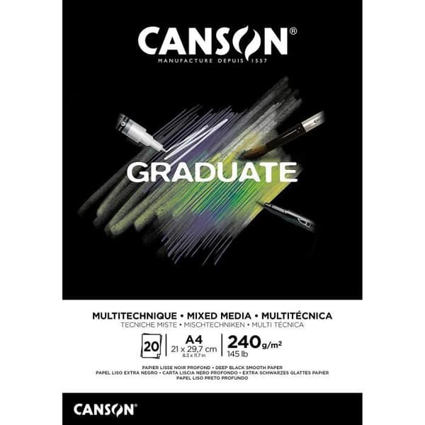 Ritblock - CANSON - GRADUATE MIXED MEDIA - A4 - svart