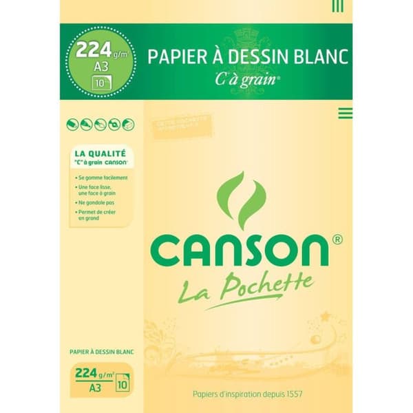 Ritpapper - CANSON - C to Grain - 10 A3-ark - 224 g - Vit