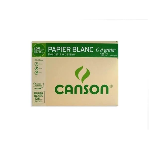 Ritpapper - Canson - 24 x 32 cm - 12 ark - 125 gr - Vit