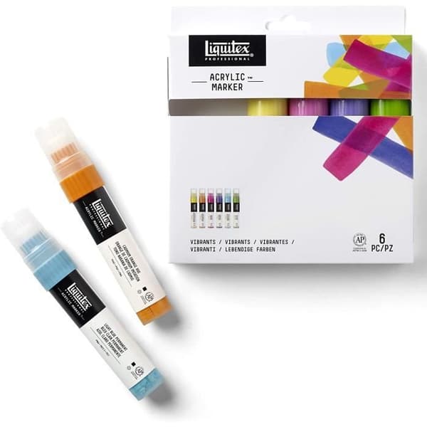 Liquitex 993421 Set 6 Vibrant Paint Markers bred spets, akrylharts, 15 mm - 3699246