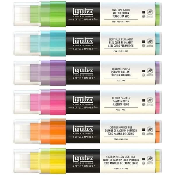 Liquitex 993421 Set 6 Vibrant Paint Markers bred spets, akrylharts, 15 mm - 3699246