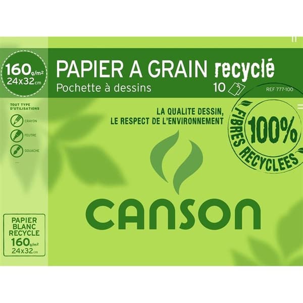 CANSON - C korn ritpappersficka - 24 x 32 cm - 160g - 10 ark - Återvunnen vit
