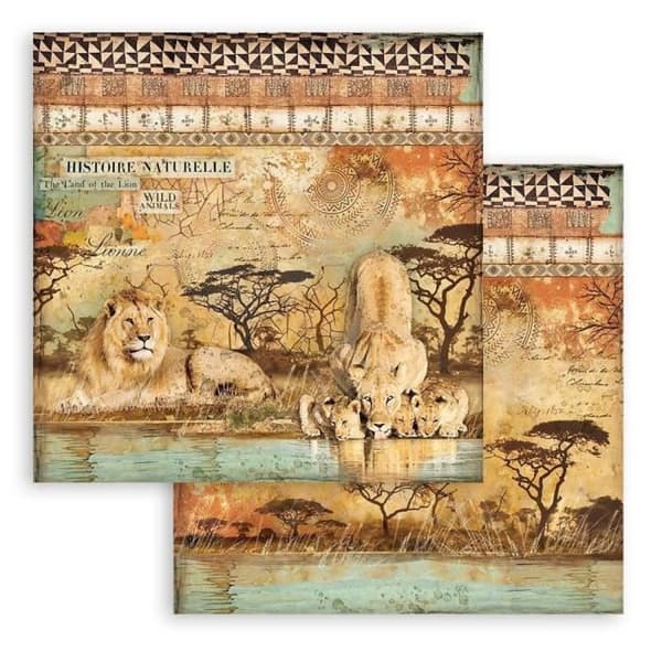 Set med 10 ark scrapbookingpapper 'Savana' från Stamperia (30,5x30,5 cm)