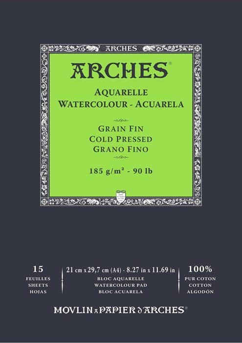 Arches ritpapper - A1795218 - Block Enc 21 x 29,7 15 H Akvarell 100% fin 185 g Nat White