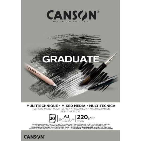 Pappersdyna - CANSON - Graduate Mixed Media - 30 ark - A3 - Dubbelsidig grå
