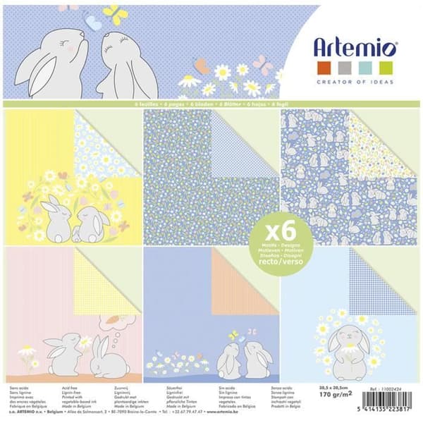 Block med 6 ark - ARTEMIO - Daisy kanin - 30x30 cm - 170 gr/m2 - Dubbelsidig