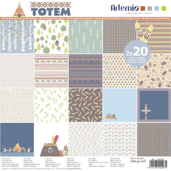 40 ark scrapbookingpapper 30,5 x 30,5 - Totempapperssortiment - Totempappersblock