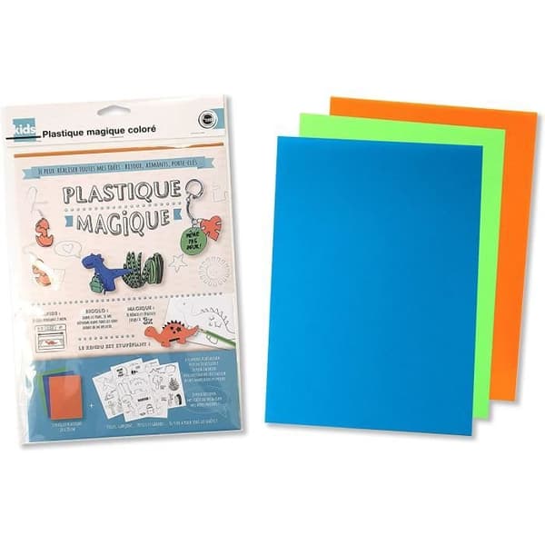 Kreativt material - Magisk plast - Dinosaurier - 3 ark - 30 teckningar - Flerfärgad