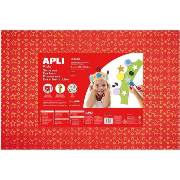 APLI Pouch 1 ark skumgummi - Röd tryckt med guldstjärnor