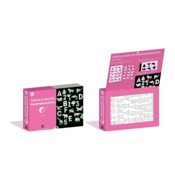 Kreativkit för barn - MegaCrea DIY - Phosphorescerande skrapkort - 3 kort - 2 skrapor - 3 mallar
