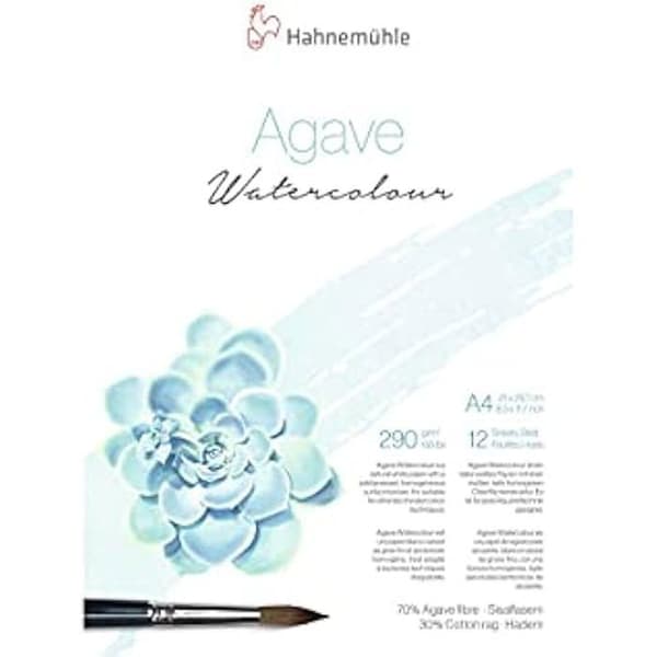 Agave akvarellpapper - HAHNEMÜHLE - Set med 12 ark A4 290 g/m² - Vit