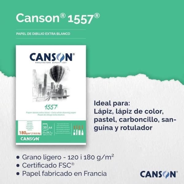 Album spiralé - CANSON - 1557 - A4 - 180 g/m2 - 30 ark extra vita
