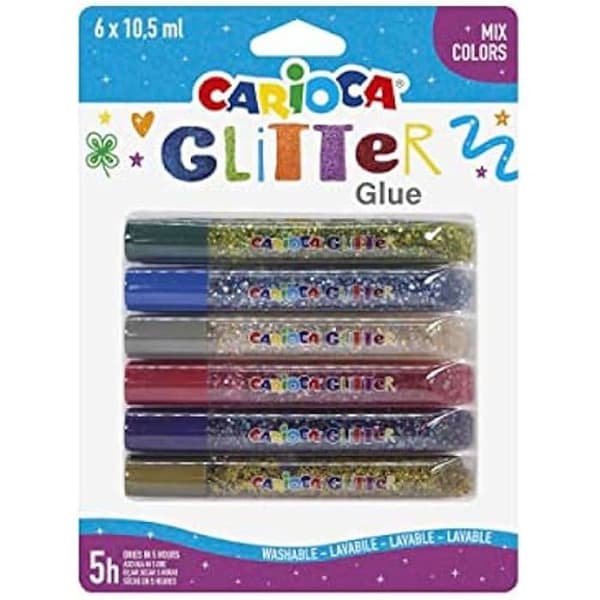 Colle Pailletée - CARIOCA - Blandningsrör - 10,5 ML - 6 Stycken - Flera Färger
