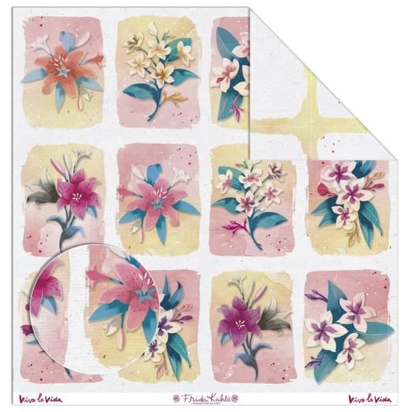 Frida Kahlo kreativt papper - blommor - FRIDA KAHLO - Dubbelsidigt - 250g/m2 - 30,5 x 30,5 cm