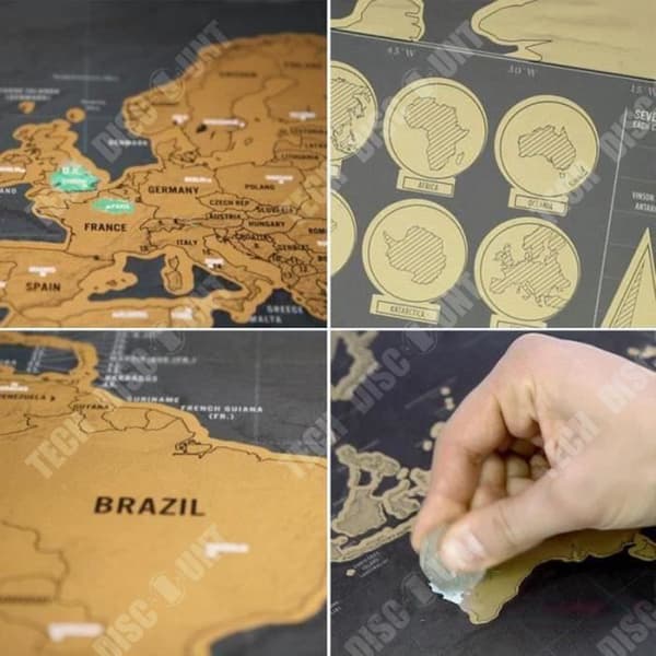 TD® Scratch Map/ Dekoration, Large Gold &amp; Black Scratch Map/ World Scratch Map Black