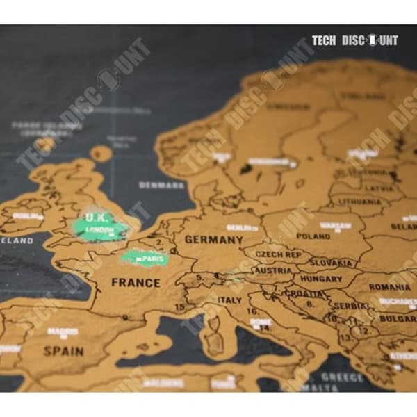 TD® Scratch Map/ Dekoration, Large Gold &amp; Black Scratch Map/ World Scratch Map Black