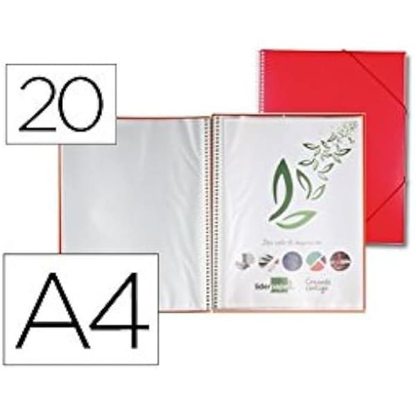 Vitrinmapp med spiral - LIDERPAPEL - EC06 - A4 - Röd - 20 plastfickor
