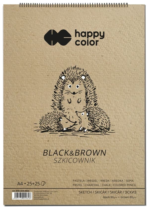 Happy Color Black&Brown A4 Spiral Sketchbook 50 ark 80gsm