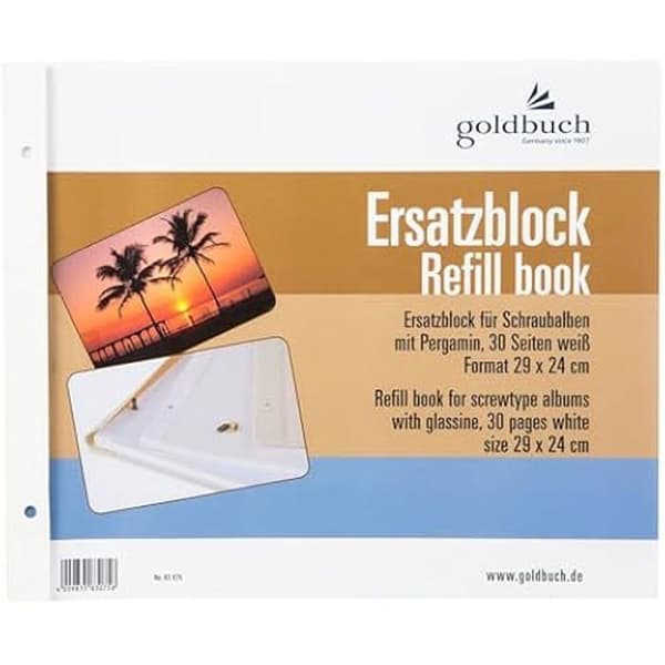Fotoalbum - GOLDBUCH - Block Rechange 29x24 - 30 Vita Sidor - Inkluderade Klämmor - Arkivering