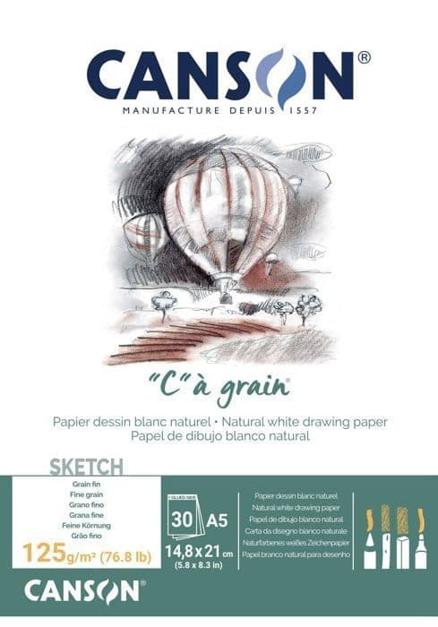 Canson - 400060608 - "C" a Grain - Pad 30 ark skisspapper - Finkornig - A5 - 125g/m - Naturvit