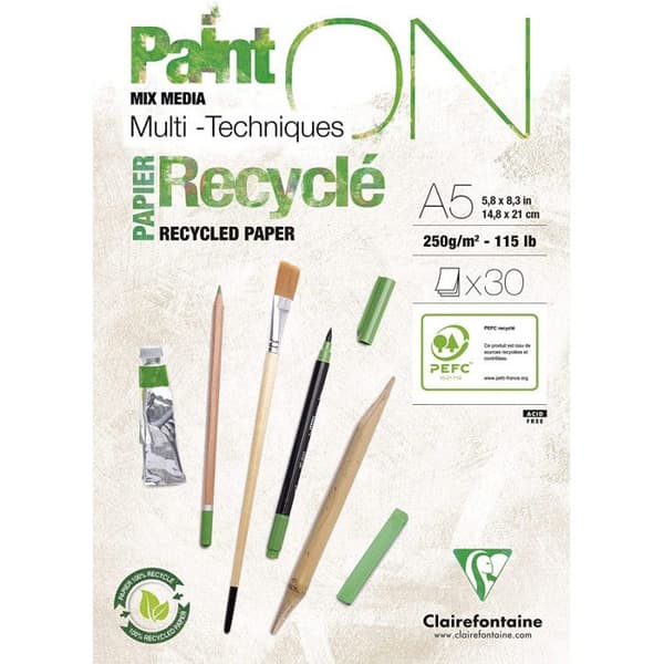 A5 PaintOn ritblock Clairefontaine vitt papper 100% återvunnet