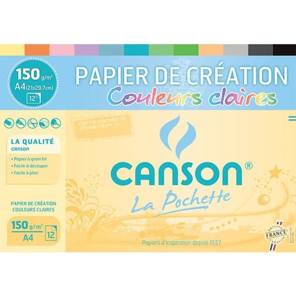 Kreativ papperspåse - CANSON - A4 - 150 g - Ljusa färger - 12 ark