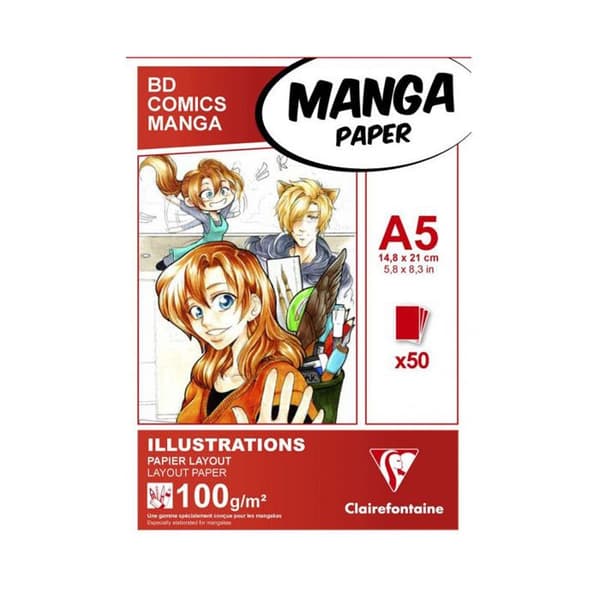 Bloc Manga A5 - icke specificerad - 50 ark - Papper 100g - Färg vit - Tålig mot bläck