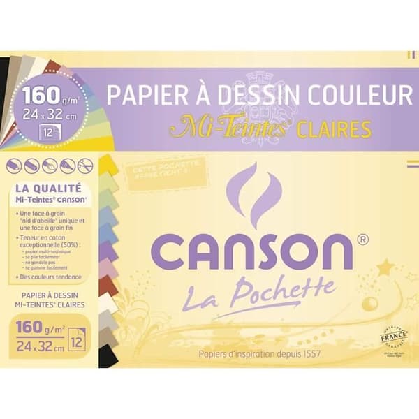 Ritpapperspåse - CANSON - Mi-Teinte - 24 x 32 cm - 160g - 12 ark
