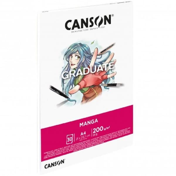 Pappersdyna - CANSON - Graduate Manga - 30 A4-ark - 200 g/m² - Skrubbningsbeständig