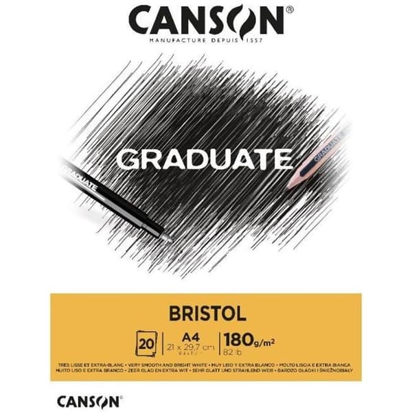 Pappersdyna - CANSON - Graduate Bristol - 20 A4-ark - 180 g/m² - Extra vit och slät