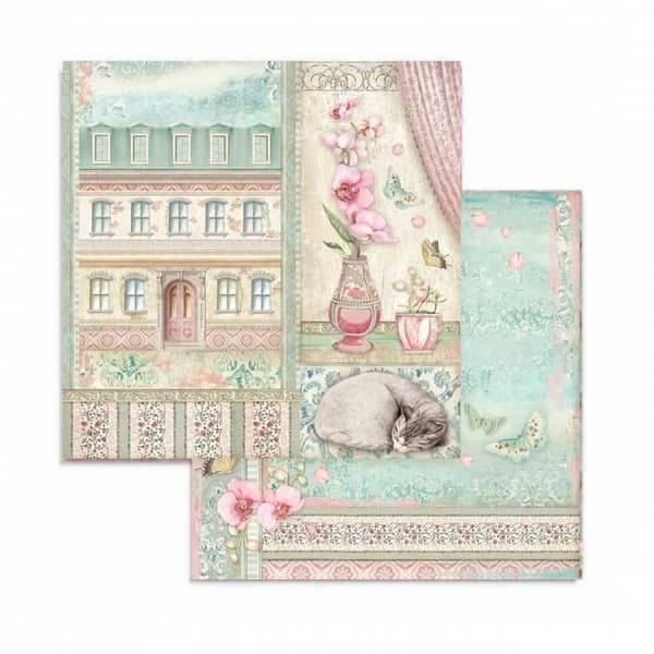 Scrapbookingpapper 'Orchids and Cats' - STAMPERIA - Set med 10 ark (20,3x20,3 cm)