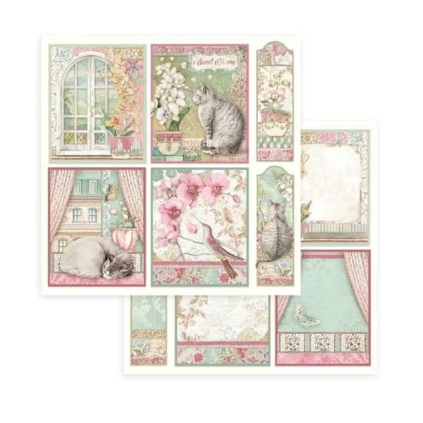 Scrapbookingpapper 'Orchids and Cats' - STAMPERIA - Set med 10 ark (20,3x20,3 cm)
