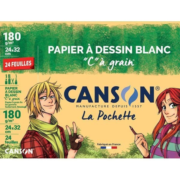 Ritpapper - CANSON - C korn - 24 x 32 cm - 180g - 12 ark - Vit
