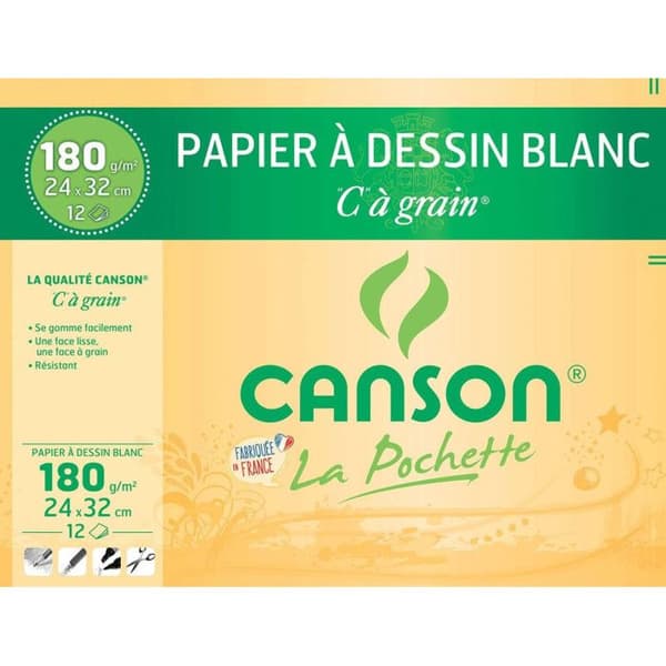 Ritpapper - CANSON - C korn - 24 x 32 cm - 180g - 12 ark - Vit