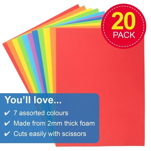Baker Ross Creative Paper Kit - AX949 - Flerfärgat skumpapper - Paket med 20, kreativa hobbyer för barn ()