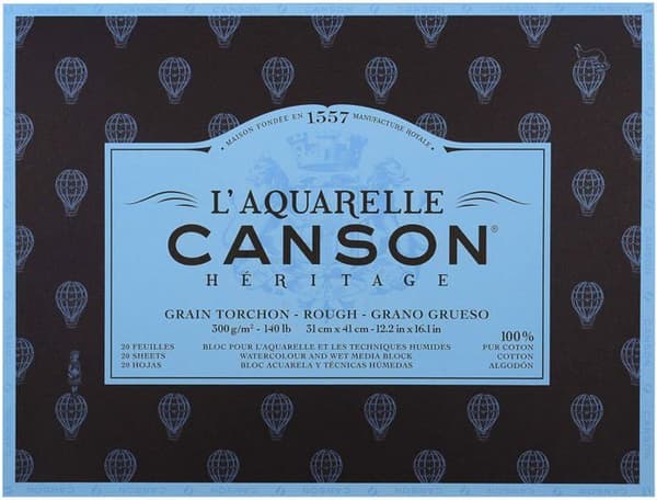 Canson - 100720013 - Heritage - Block med 20 ark akvarellpapper - Kökshanddukskorn - 31 x 41 cm - 300g/m