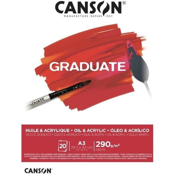 Pappersblock - CANSON - Graduate Olja &amp; Akryl - 20 ark A3 - 290g/m² - Vit