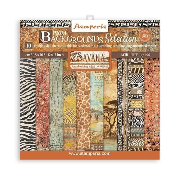 Scrapbookingpapper 'Savana Maxi Backgrounds' - STAMPERIA - 10 ark (30,5x30,5 cm) - Savana-tema