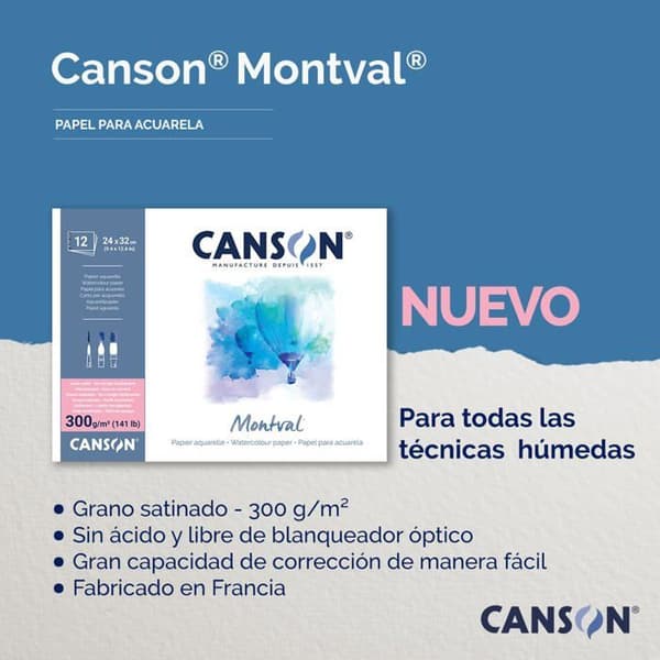 Canson - C518408002 - Montval - Block med 12 ark akvarellpapper med satinstruktur - 18 x 25 cm - 300 g/m²