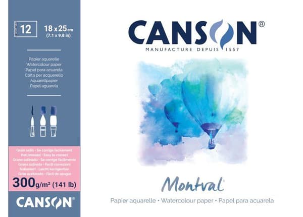 Canson - C518408002 - Montval - Block med 12 ark akvarellpapper med satinstruktur - 18 x 25 cm - 300 g/m²