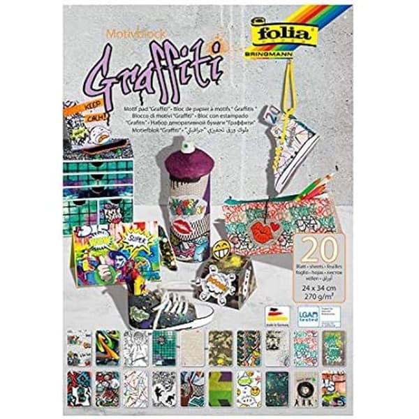 Mönsterpapper - FOLIA - Graffiti-block - 20 assorterade ark - 270 g/m² - 24 x 34 cm