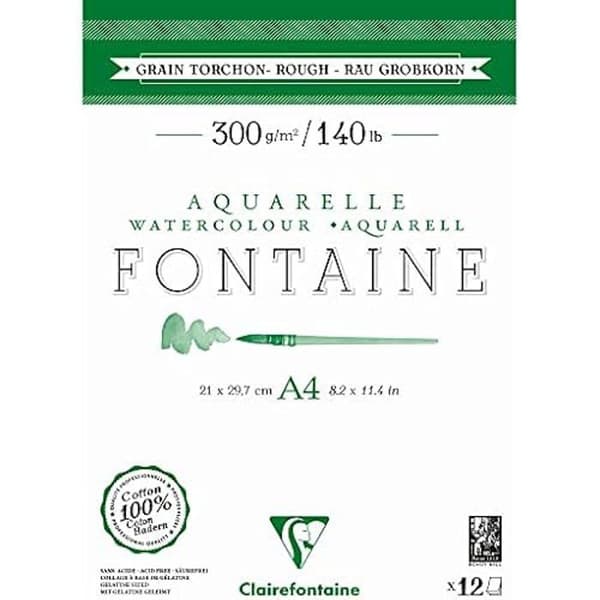 Bloc Aquarelle - CLAIREFONTAINE - 975949C - 12 Ark 100% Bomull - Grovduk - 300g