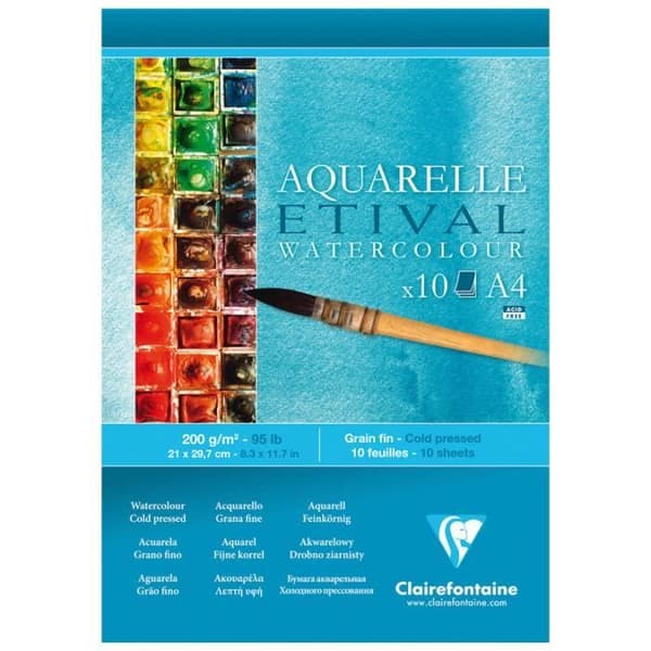 Akvarellblock - CLAIREFONTAINE - Etival - 10 ark - Finkornig - 200g