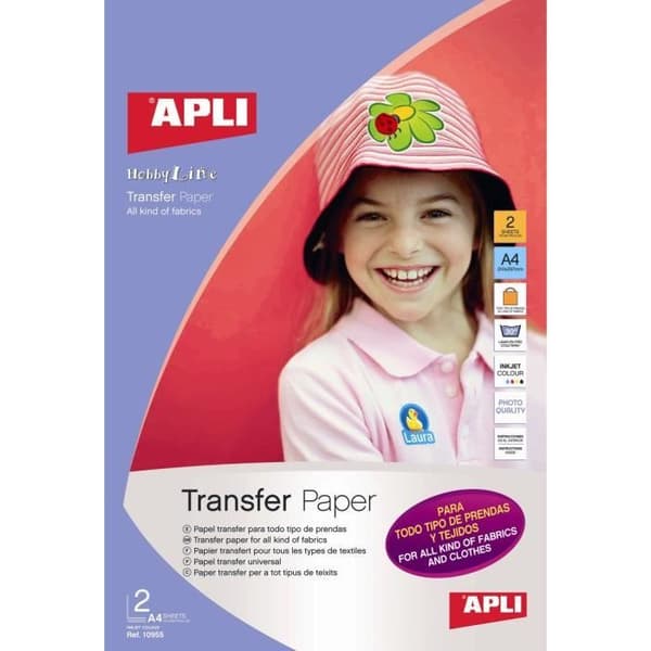 APLI-påse med 3 transferpappersark - För alla textil-t-shirts